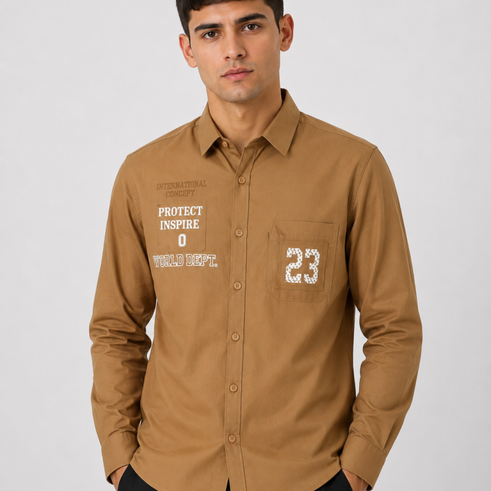 Khaki Varsity Graphic Button-Down Shirt