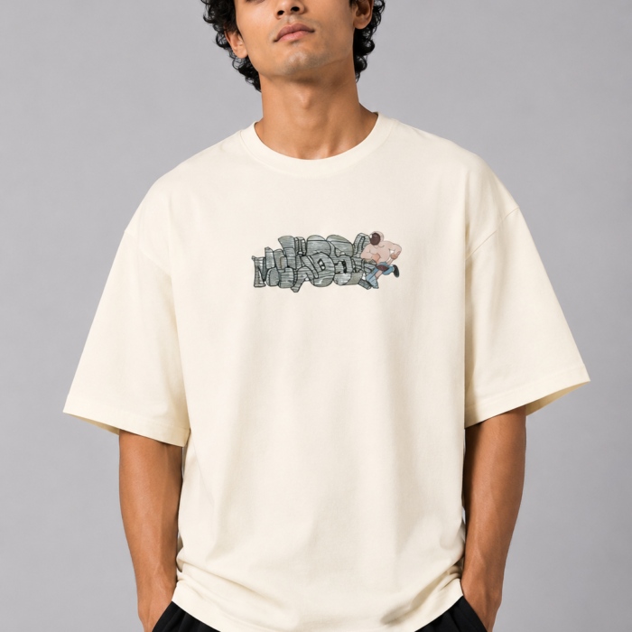 Cream Drop Shoulder Graffiti Graphic T-Shirt