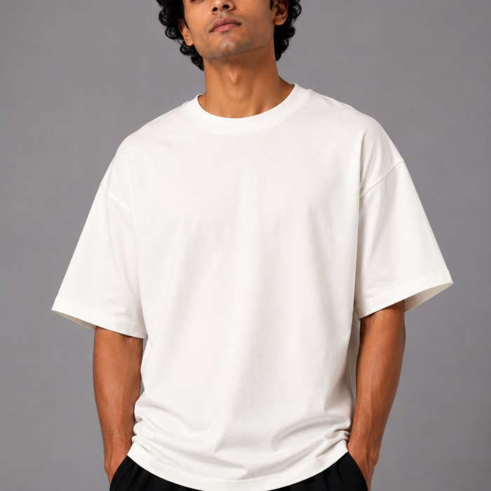 Solid Stark White Oversized Drop Shoulder T-Shirt