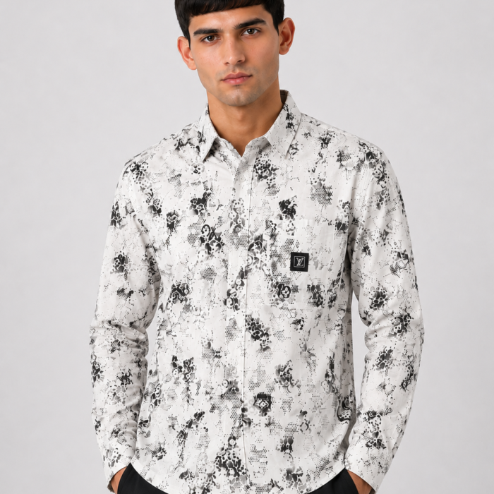 Monochrome Abstract Print Button-Down Shirt