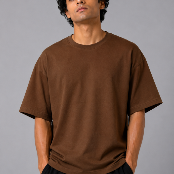 Solid Chocolate Brown Oversized Drop Shoulder T-Shirt