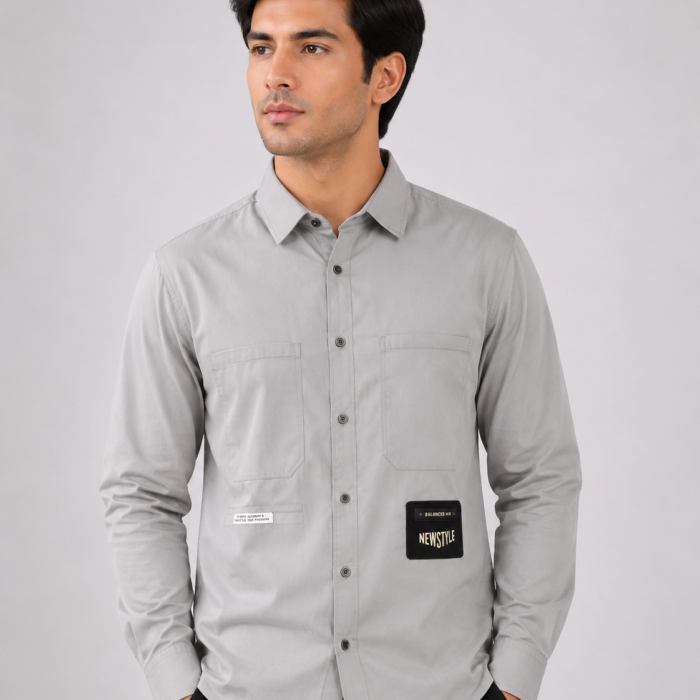Grey Utilitarian Patch Button-Down Shirt