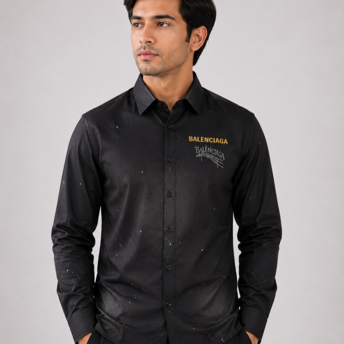 Black Distressed Paint Splatter Button-Down