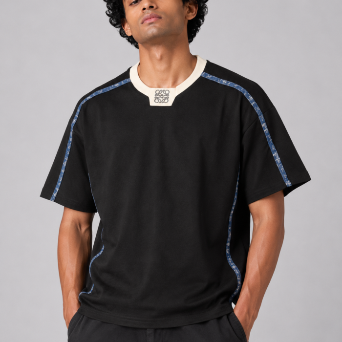 Black Drop Shoulder Contrast Paneled T-Shirt