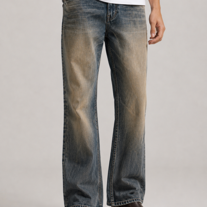 Vintage Sand-Tinted Patterned Bootcut Jeans