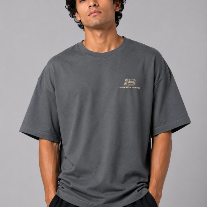 Charcoal Grey Drop Shoulder Minimalist Graphic T-Shirt