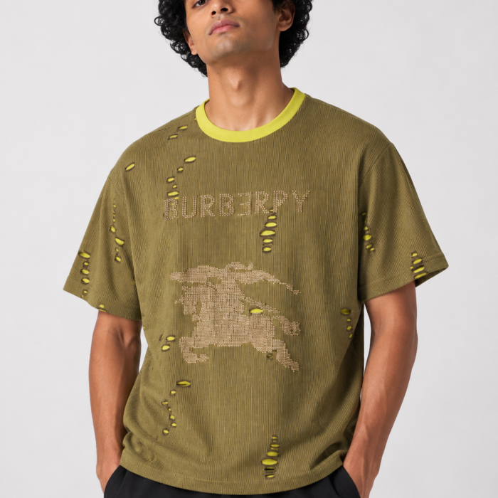 Olive Green Distressed Neon-Layered Graphic T-Shirt