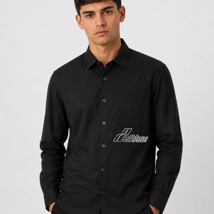 Black Graphic Detail Button-Down Shirt