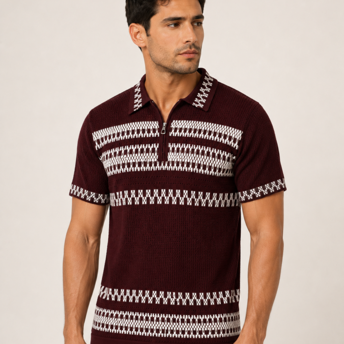 Men's Premium Maroon Knit Polo T-Shirt