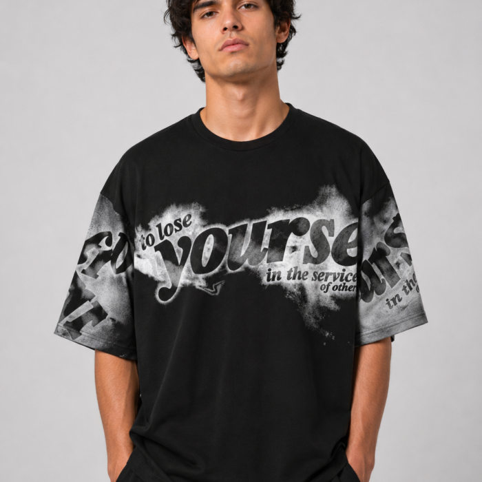 Black Drop Shoulder "Lose Yourself" Airbrush Graphic T-Shirt