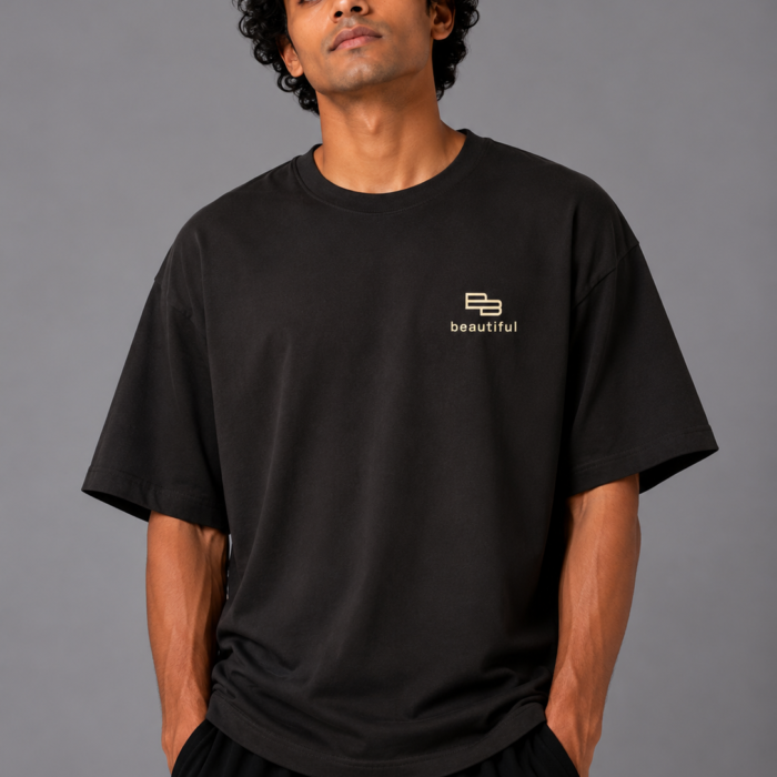 Black Drop Shoulder Minimalist Graphic T-Shirt
