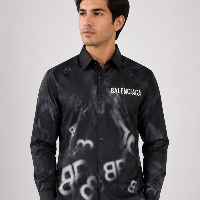 Black Smoke Wash Designer Graphic Button-Down