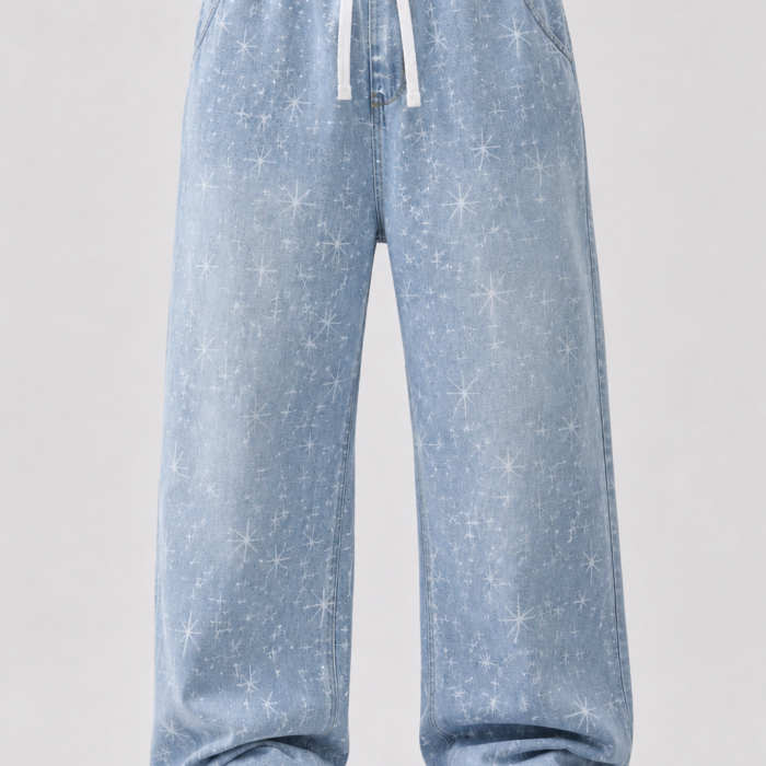 Starlight Print Baggy Drawstring Jeans