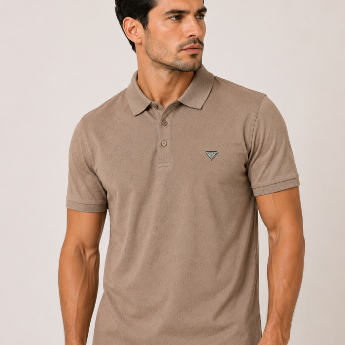 Men's Premium Textured Taupe Polo T-Shirt