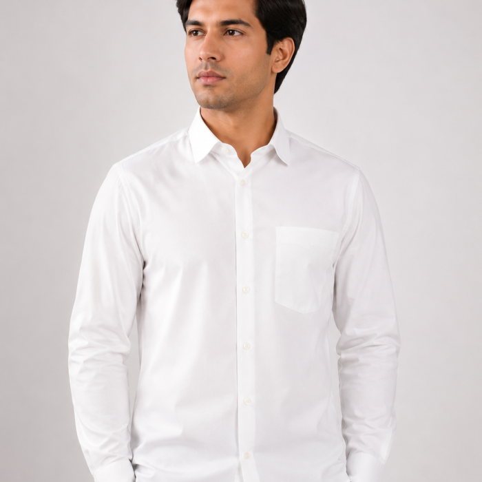 Crisp White Cotton-Linen Blend Button-Down