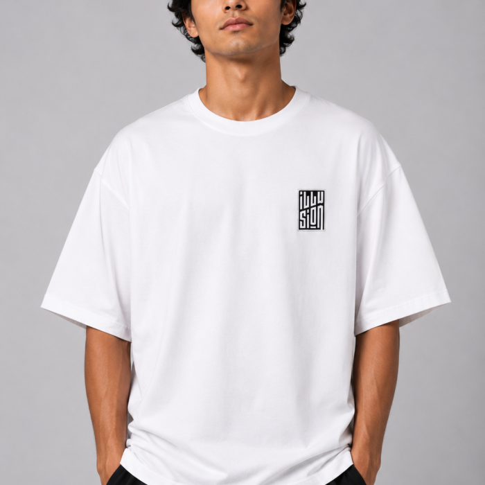 White Drop Shoulder "Illusion" Block Graphic T-Shirt