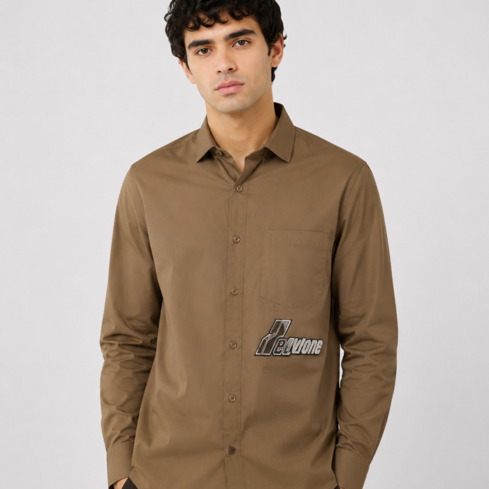 Earth Tone Graphic Patch Button-Down Shirt