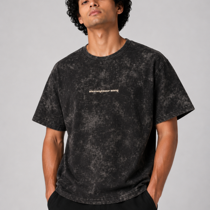 Vintage Black Acid Wash Drop Shoulder Typography T-Shirt