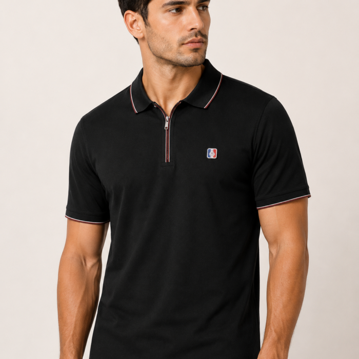 Men's Premium Black Zip Polo T-Shirt