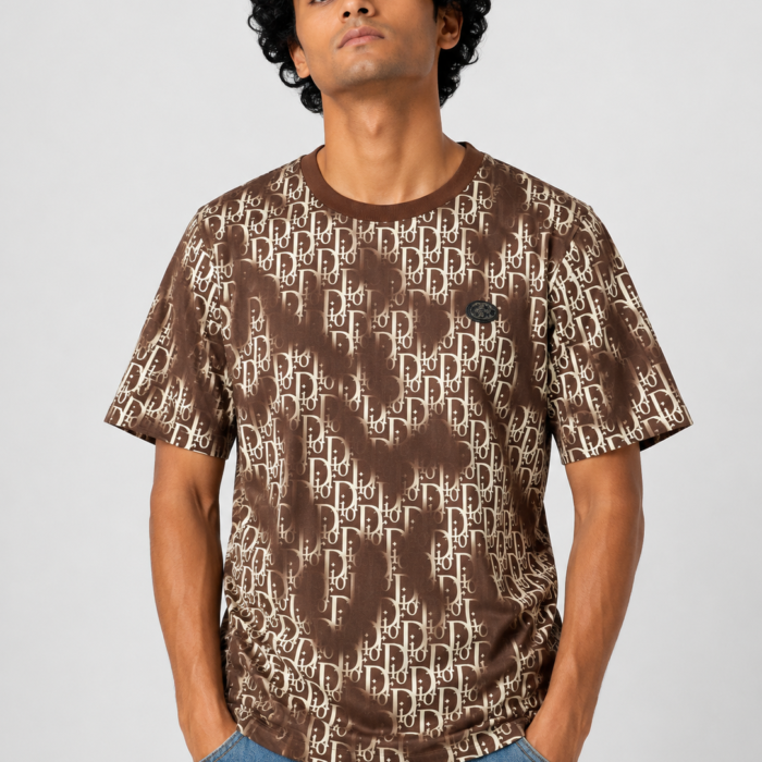 Brown All-Over Monogram Print T-Shirt