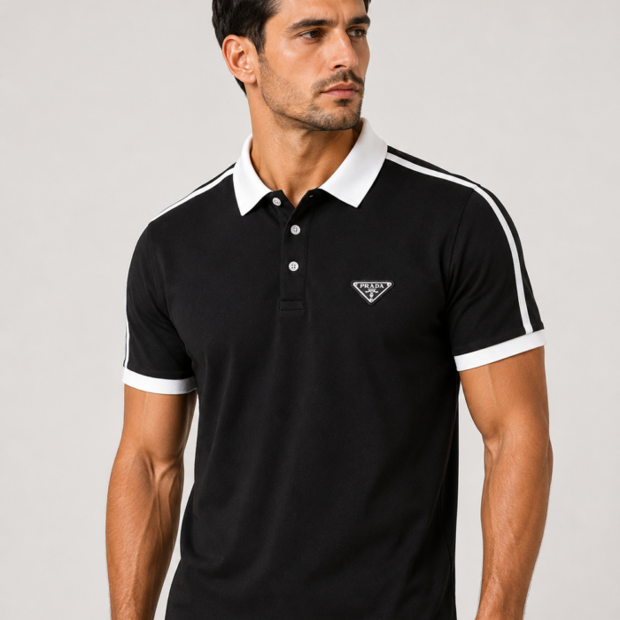 Men's Black Contrast Collar Polo T-Shirt