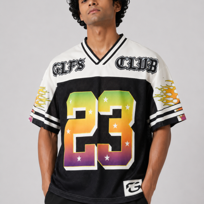 Black & White Oversized Y2K Graphic Mesh Jersey