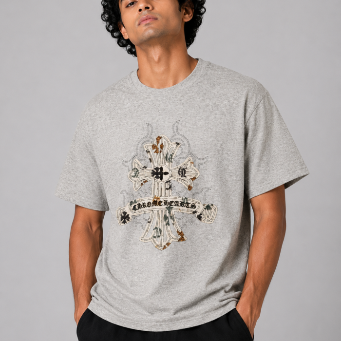 Heather Grey Gothic Cross Graphic T-Shirt
