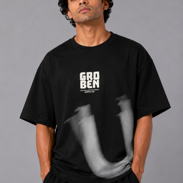 Black Drop Shoulder Airbrush Graphic T-Shirt