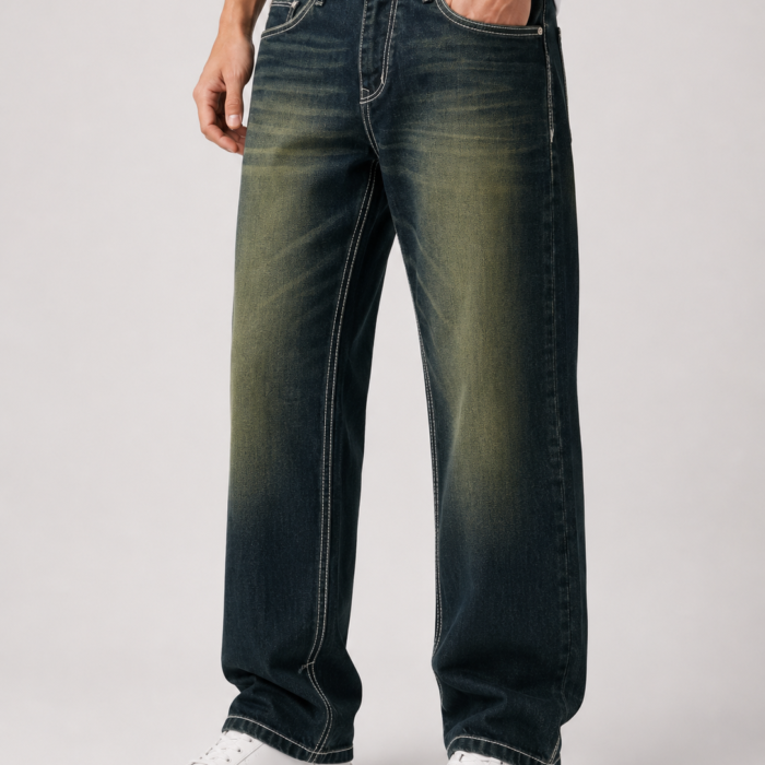 Vintage Tint Relaxed Straight Jeans with Contrast Stitching