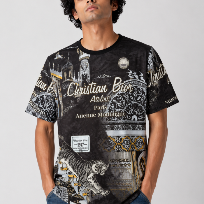 Black All-Over Print Parisian Tiger Graphic T-Shirt