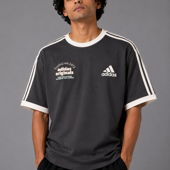 Charcoal Grey Heritage Stripe Ringer T-Shirt