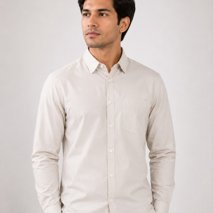 Light Beige Linen-Cotton Blend Button-Down