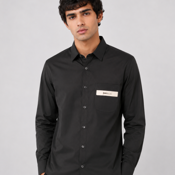 Black Hardware Accent Button-Down Shirt